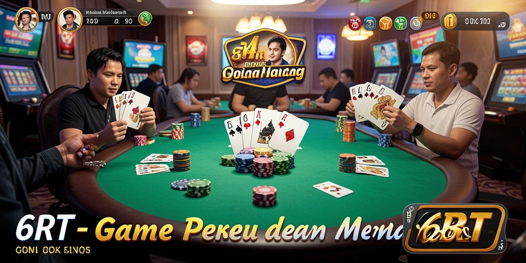 Screenshot permainan Poker 6RT dengan tampilan yang menegangkan.
