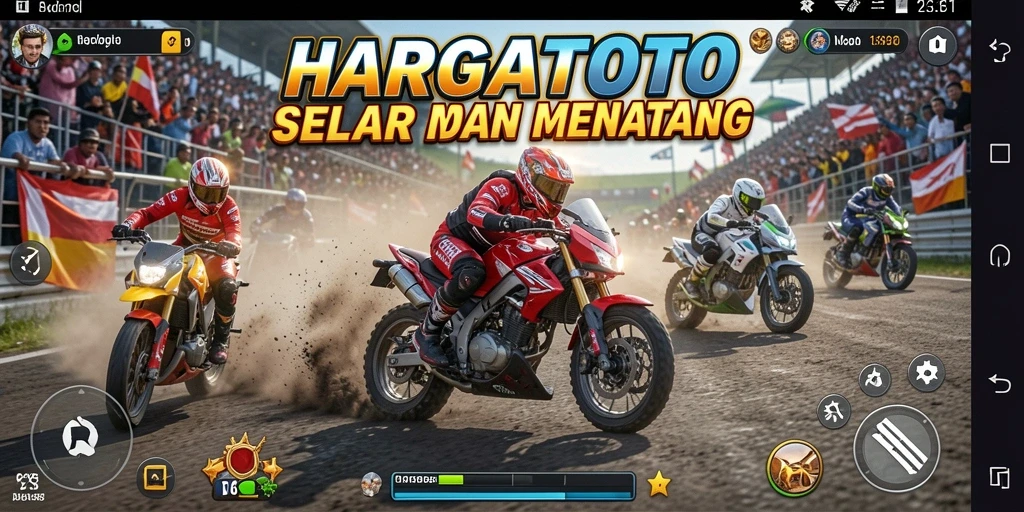 Tampilan gameplay menegangkan di lintasan balapan motor.