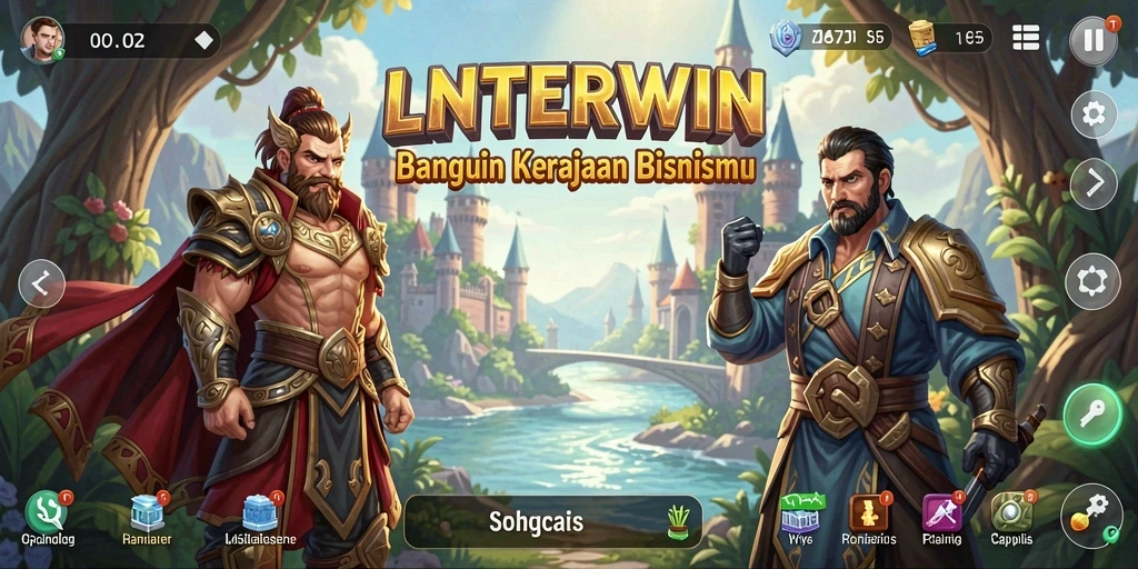 Tampilan gameplay LNTERWIN yang menampilkan pengelolaan bisnis yang strategis.