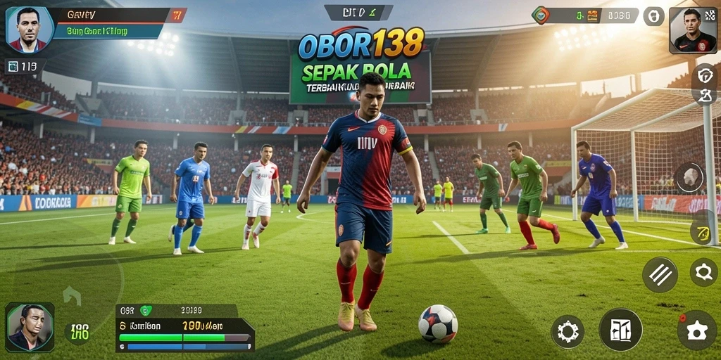 Tampilan gameplay OBOR138 yang seru dan menegangkan dalam pertandingan sepak bola.