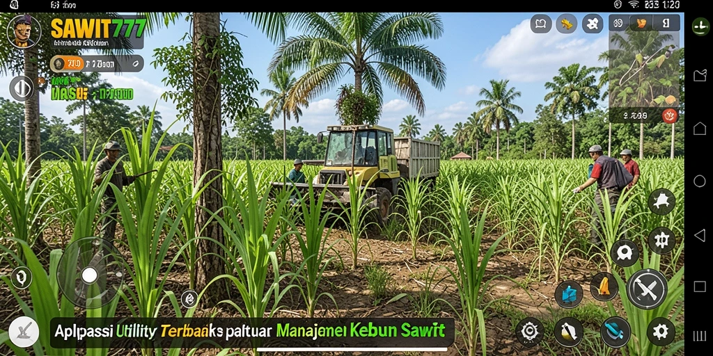 Tampilan aplikasi SAWIT777 dengan fitur manajemen kebun sawit.