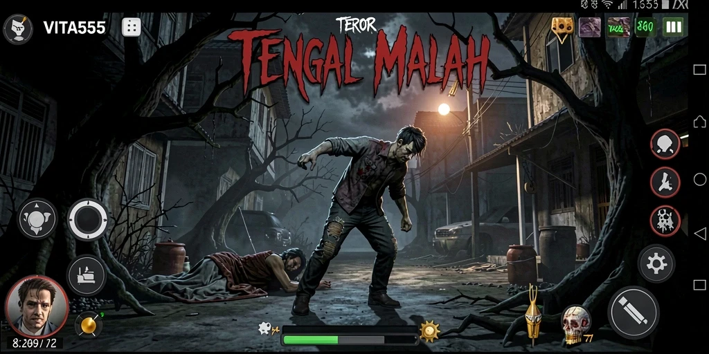 Tampilan gameplay menyeramkan di VITA555 penuh dengan kegelapan dan ketegangan.