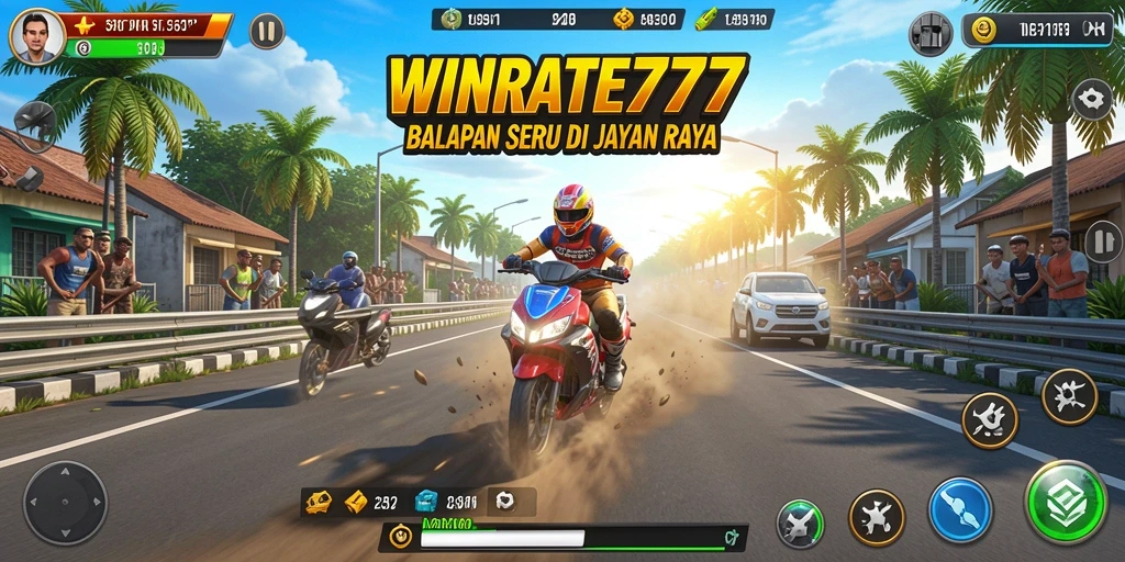 Tampilan seru balapan di <strong>WINRATE777</strong> dengan mobil-mobil cepat.